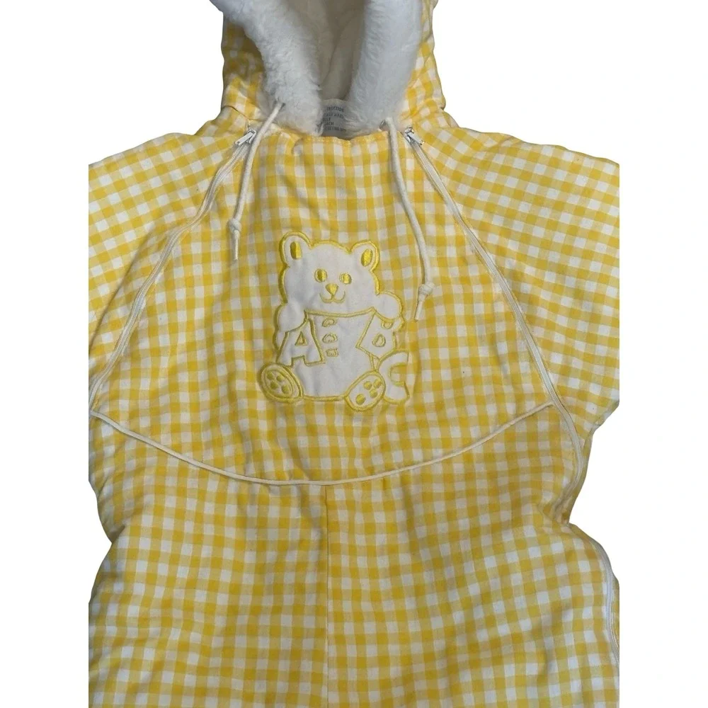 Watkins Vintage Yellow‎ Gingham Teddy Bear Hooded Snowsuit Bunting 18 Months